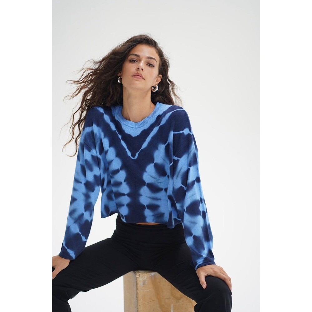 NWT LNA Sz Large Caprina Tie Dye Sweater Tyrrhenian Blue Long Sleeve Boxy Boho